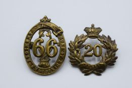 British Army Glengarry badges for the 20th (East Devon) Regiment and 99th (Duke of Edinburgh's)