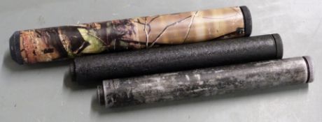 Three rifle sound moderators, one with camouflage coating. PLEASE NOTE THAT A VALID RELEVANT