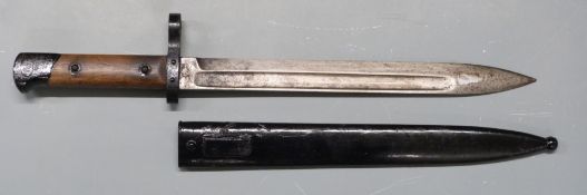 Austrian 1895 pattern Mannlicher bayonet stamped Fg over Gy to ricasso, with 25cm fullered blade and