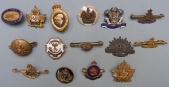 Fifteen military pin back badges including Denbighshire Hussars marked sterling to reverse, Royal