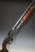 Stevens Model 79 12 bore three shot pump action shotgun with engraved scenes of birds to the