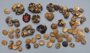 Collection of military buttons including British Army, Royal Navy, Royal Air Force, Home Front etc