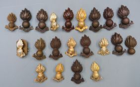 Twenty one British Army Royal Artillery/Royal Engineers metal and anodised collar badges including