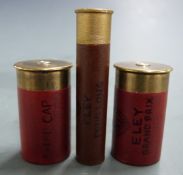 Three Eley hand painted dummy shotgun cartridges/ snapcaps.