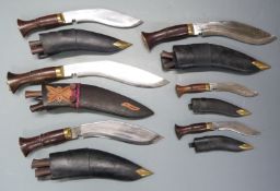 Six kukri knives, two with GK & Co to ricasso, all with sheaths, largest blade 27cm. PLEASE NOTE ALL