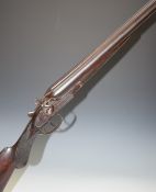 Unnamed English 12 bore side by side hammer action shotgun with line engraved lock, rebounding