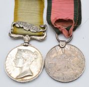 British Army Crimea Medal 1854 with clasp for Sebastopol and Turkish Crimea Medal Sardinian issue