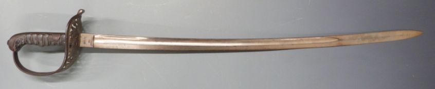 German 19thC sword with pierced hilt, Soligen to ricasso, shagreen covered grip and 76cm fullered