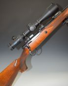 Sako L579 .308 bolt-action rifle with chequered semi-pistol grip and forend, raised cheek piece,