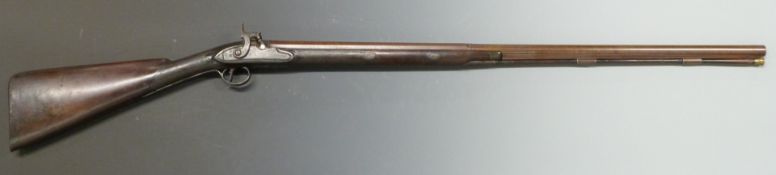 H W Mortimer percussion converted from flintlock hammer action sporting gun with named and