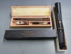 Greenkat 9-30x30 spotting or rifle scope in original box, together with a shotgun cleaning kit in