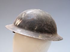 British Home Front warden's steel helmet stamped R.O & Co CV 1 over 1939 to inner rim, complete with