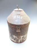 Military metal hat box by Grieves Matthews and Seagrove Ltd, H42cm
