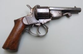 F Berger Javelle System 9mm six shot double action pinfire revolver with shaped wooden grips and 3.5