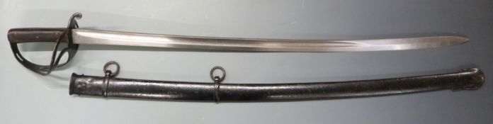 British 1853 pattern Cavalry sword with leather grip and B13 and Mole to 90cm fullered curved blade,