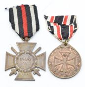 German WW1 medals, War Cross of Honour and Veteran 'Fur Dagerland' Medal
