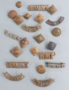 British Army shoulder titles / badges, rank 'pips' insignia including West Somerset Yeomanry,