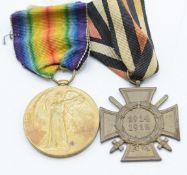WW1 Victory medal named to Lieutenant H E Betts and a German WW1 Cross of Honor Medal