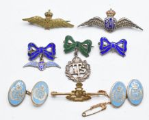 Royal Air Force silver and enamel brooches and cufflinks, together with an Auxiliary Territorial