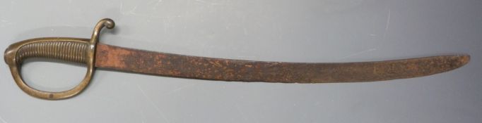 Early 19thC French Briquet / short sword with brass grip and guard and 58cm blade. PLEASE NOTE ALL