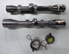 Two rifle scopes Webley Gold 4x40 with lens covers and Bushman 4x32 with mounting rail.