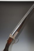 Ward & Son 12 bore side by side shotgun with engraved lock, trigger guard, underside, thumb lever,