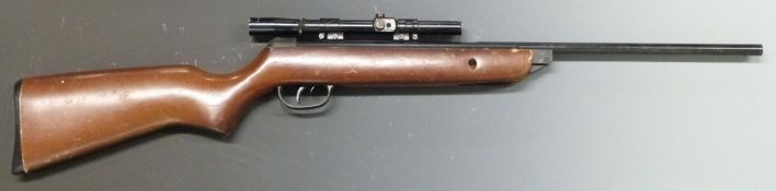BSA Meteor .22 air rifle with semi-pistol grip and Webley 4x15 scope, serial number WE03151.