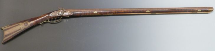 H Elwell percussion hammer action Kentucky rifle with named and engraved lock, brass trigger