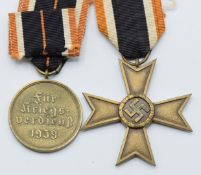 Two German WW2 Third Reich Nazi medals, War Merit Cross and War Merit Medal