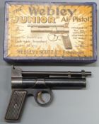 Webley Junior .177 air pistol with reeded metal grips, serial number J15557, in reproduction box