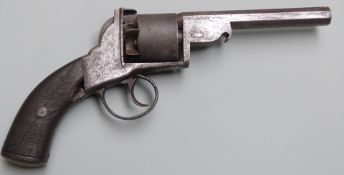 Barnes 54 bore six-shot percussion revolver with engraved frame, trigger guard, butt plate and