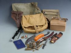 Military / sporting ephemera including leather pistol holder, two Queen Victoria commemorative