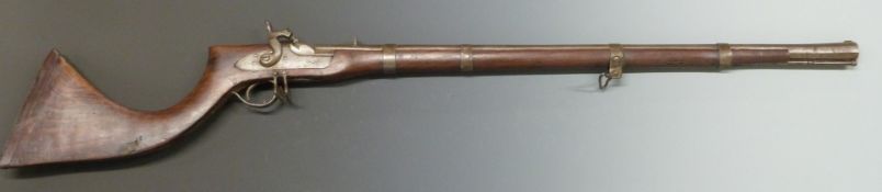 Turkish, Ottoman or Middle Eastern percussion jezail rifle with ornately engraved lock, hammer and