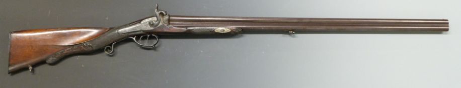 Italian 24 bore double barrelled over and under percussion hammer action sporting gun with