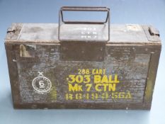 .303 metal bound wooden ammunition box, 41 x 23 x 12cm.