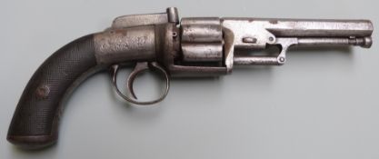 Colt style 100 bore transitional six-shot bar hammer action percussion revolver with engraved frame,