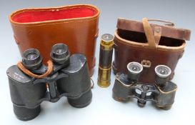 British WW1 binoculars with case marked John and Bennett Green 1917 together with modern pair of