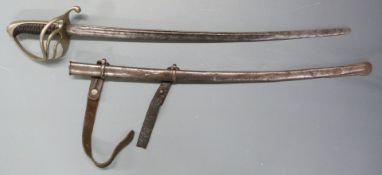 Child's sword after British 1821 light Cavalry sword with 49cm fullered curved blade, scabbard and