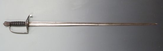 Georgian officer's spadroon c1790, steel stirrup hilt with side loop, slightly elongated cushion