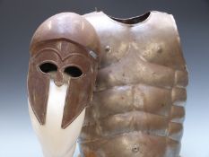 Replica Corinthian metal helmet and breast plate