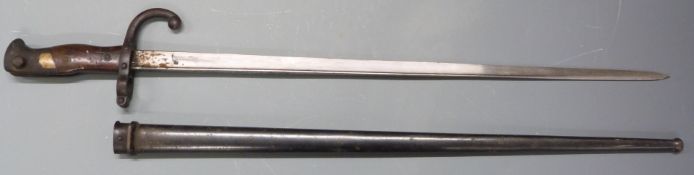 French 1874 pattern Gras bayonet with downswept quillon stamped 17018 manufacturer's name and 1876