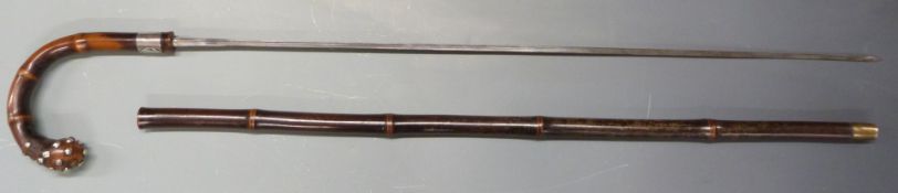 Bamboo swordstick with Harry Roberts to collar and 68cm blade. PLEASE NOTE ALL BLADED ITEMS ARE