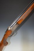 Lanber 12 bore over and under ejector shotgun with engraved lock, trigger guard, underside, top