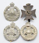 Four British Army Kings Royal Rifle Corps/ Rifle Brigade cap badges