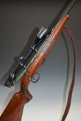 Anschutz model 1416 .22 bolt action rifle with chequered semi-pistol grip and forend, two spare