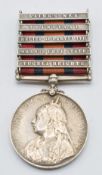 British Army Queens South Africa medal with ghost dates, clasps for Tugela Heights, Orange Free
