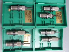 Seven RCBS re-loading dies including .222 REM .243 WIN and 7x57 Mauser, all in fitted boxes.