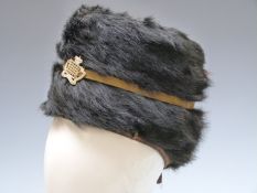 British Army busby with Royal Gloucestershire Hussars cap badge and H Lehman Military Outfitters