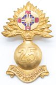British Army Fusiliers 25th Service Battalion (Frontiersman) officer's gilt and enamel cap badge