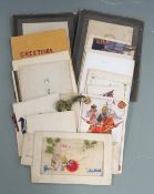 WW1 Christmas cards including Manchester Regiment, Royal West Kent Regiment, HMS Colossus, 1/25th